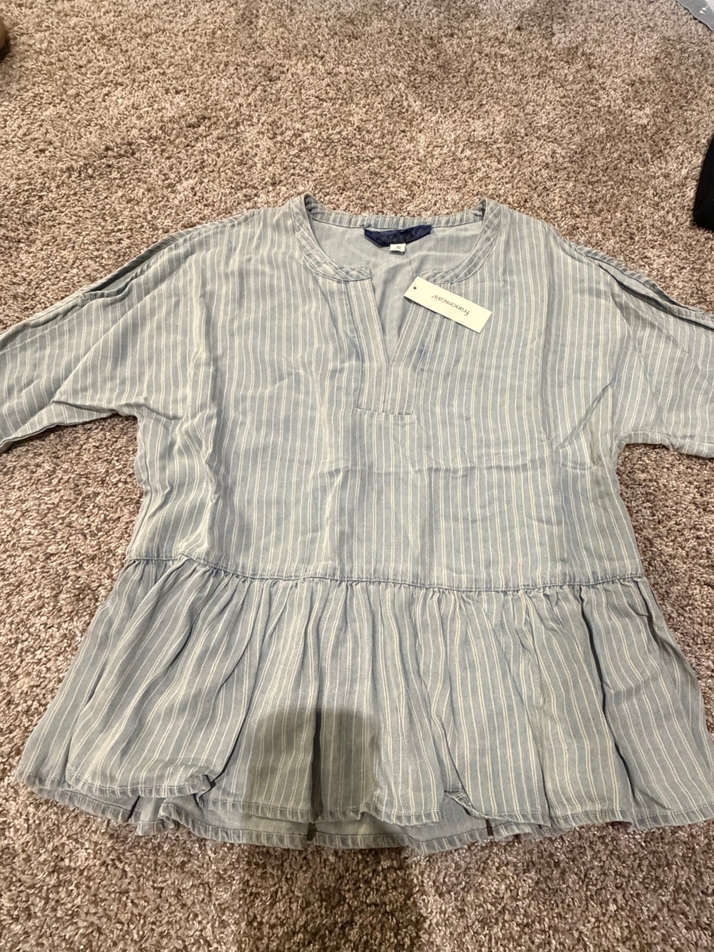 Francesca's Light Blue & White Striped Tunic Top